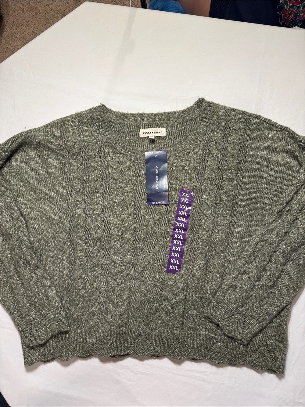 Lucky Brand Olive Cable Knit Crew Sweater